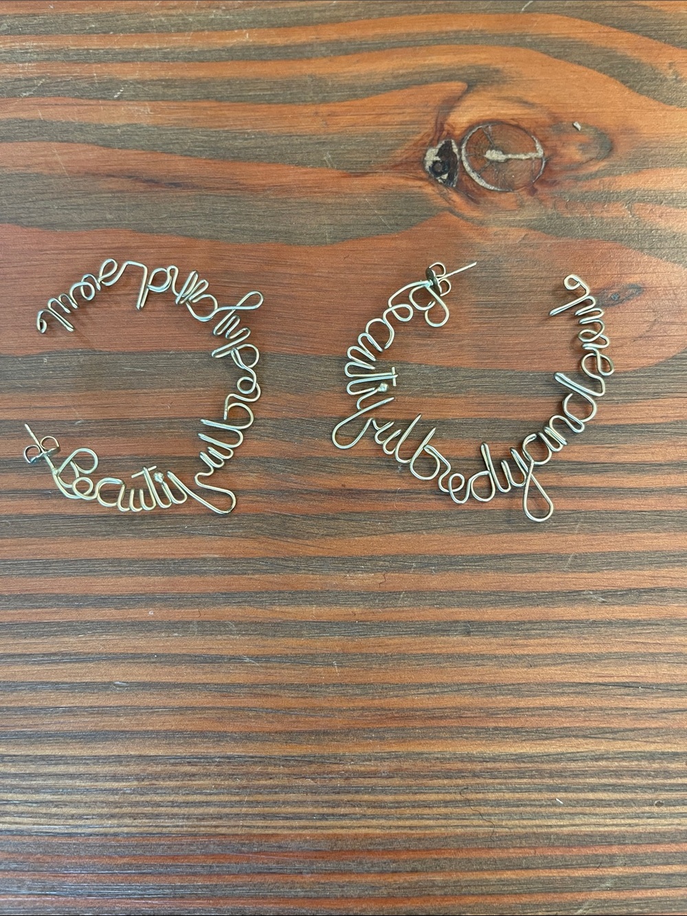 Anthropologie gold Wire Script Hoop Earrings